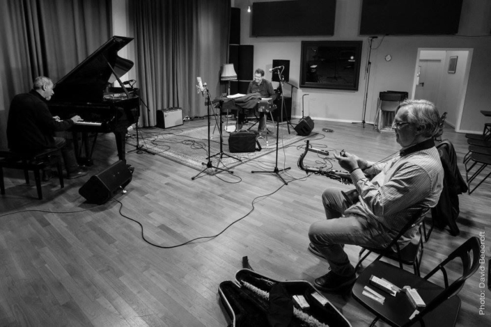 Fabio Miano, Steven Reich & Kirk MacDonald at the Blackbird Studio in Berlin